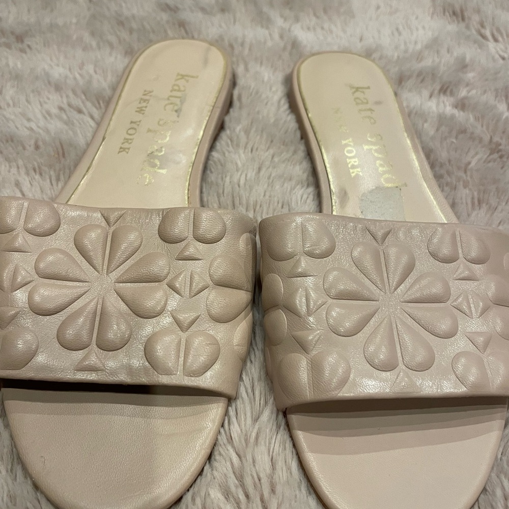kate spade Beige Embossed Slide Sandals